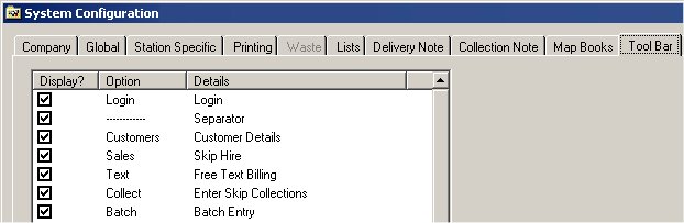  System Configuration - Tool Bar 